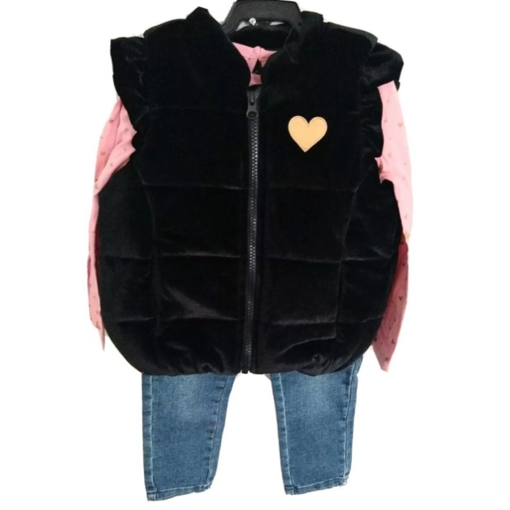 Buffalo David Bitton Girl 3-Piece Vest, Long Sleeve Shirt & Jeans Set 3T, 4T